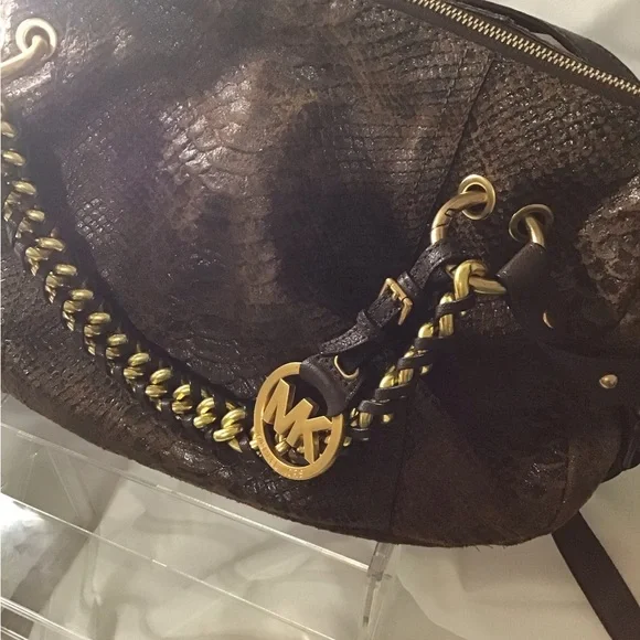 Michael Kors Dark Brown Textured Shoulder Bag - Picture 2 of 5